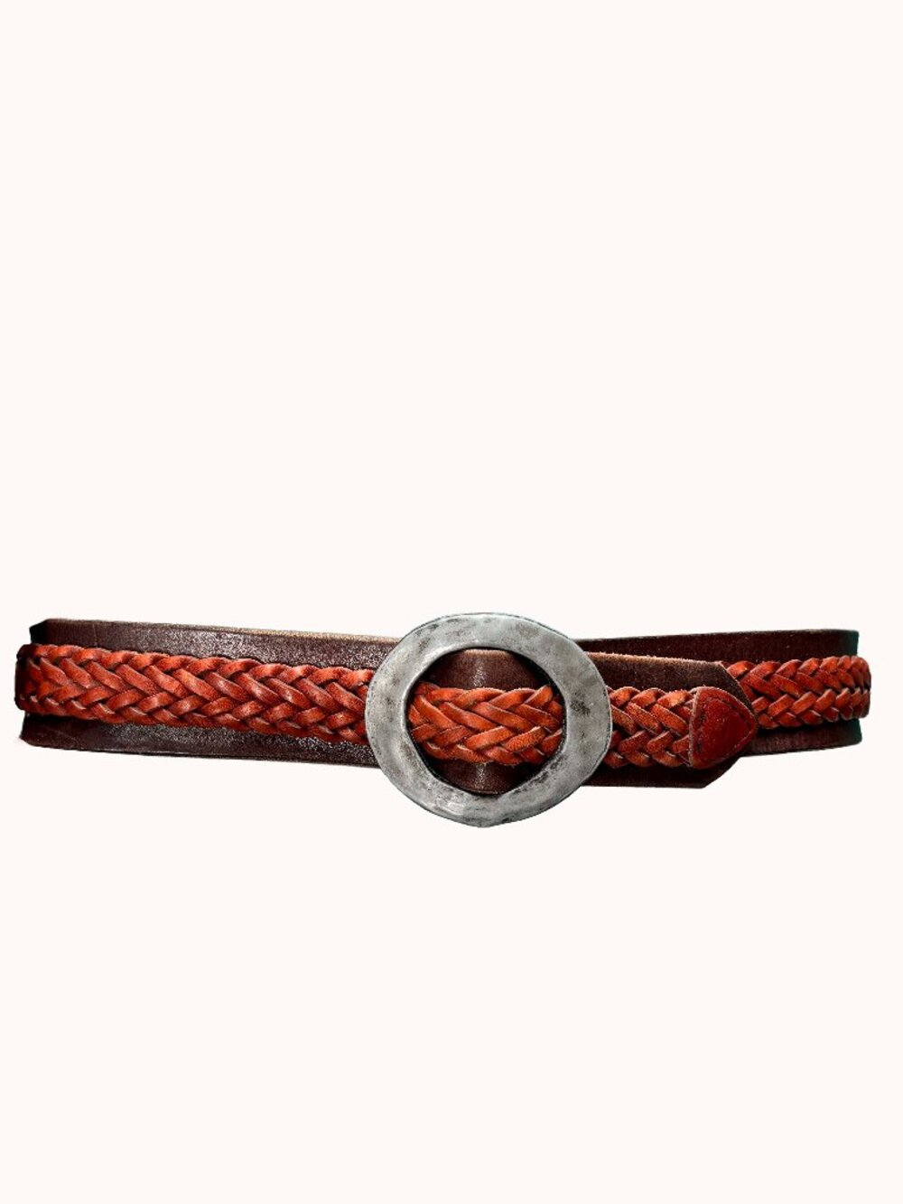 Unbranded Braided Leather Cinch Belt – Boho Western Oval Buckle, 38"
